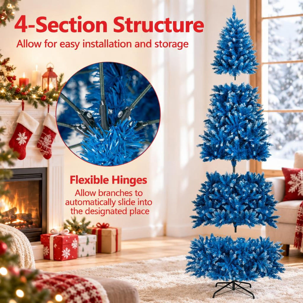 Airfind 6/7/8/9 FT Artificial Christmas Tree with 767 Snowy Branch Tips-9 FT, PVC Metal Frame, 3.1 x 6 ft Footprint, Blue