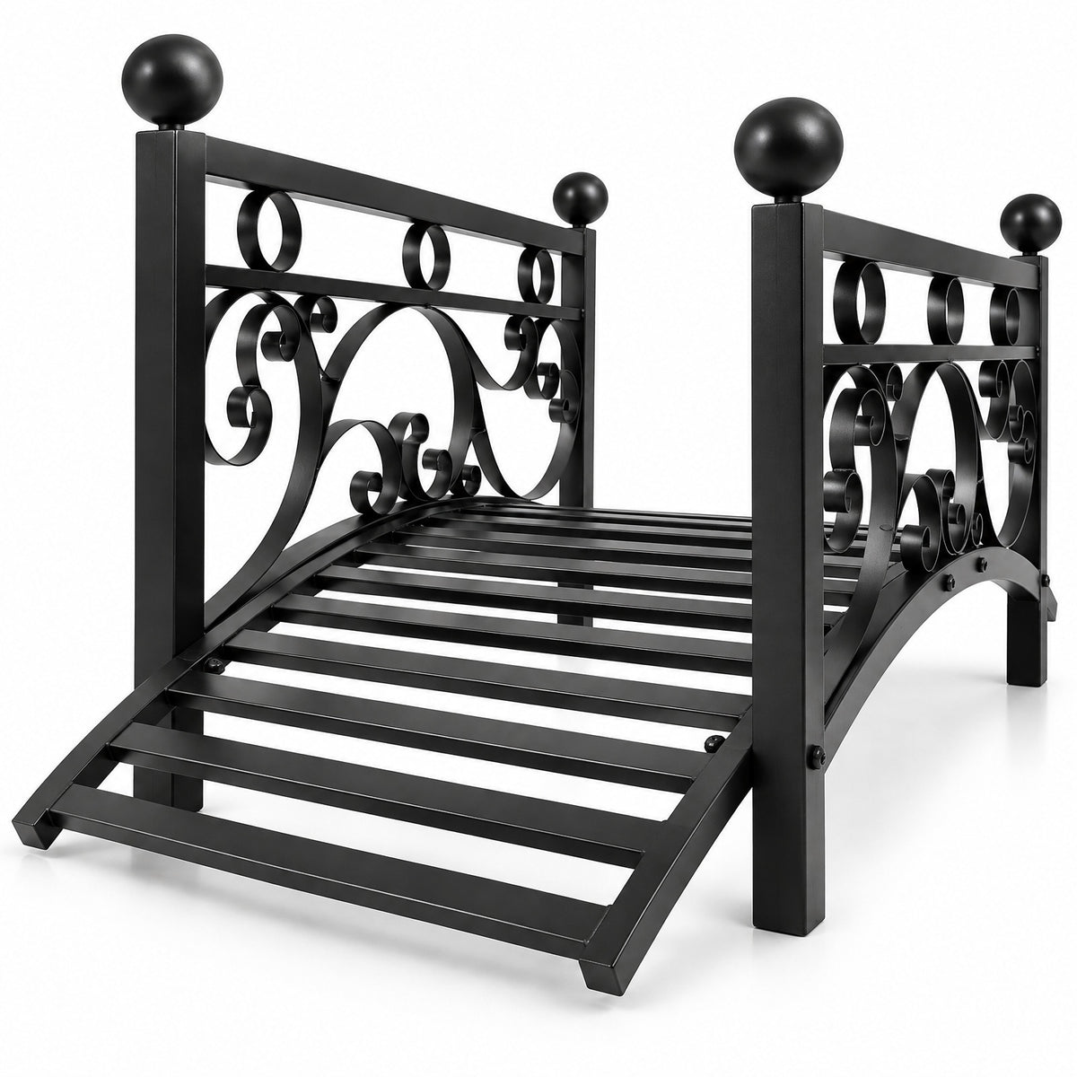 Airfind 3.3 ft Garden Metal Bridge with Dual Patterned Side Rails, 330 lbs Capacity, Metal Frame, 40 x 18 x 17 Footprint, Black