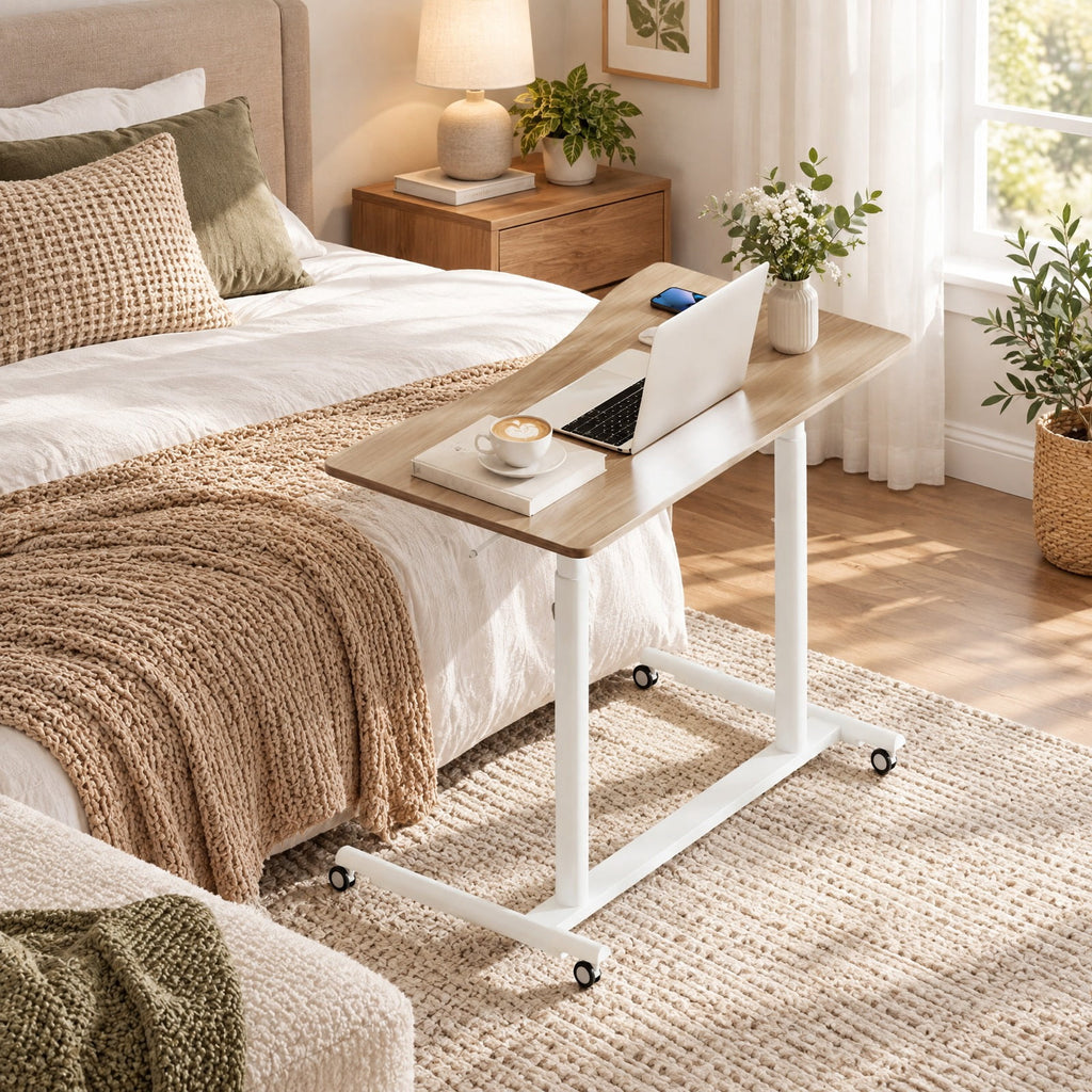 Airfind Height Adjustable Computer Desk Sit to Stand Rolling Notebook Table, MDF Frame, 37.5 x 21.5 x 27.5-42 Footprint, Natural