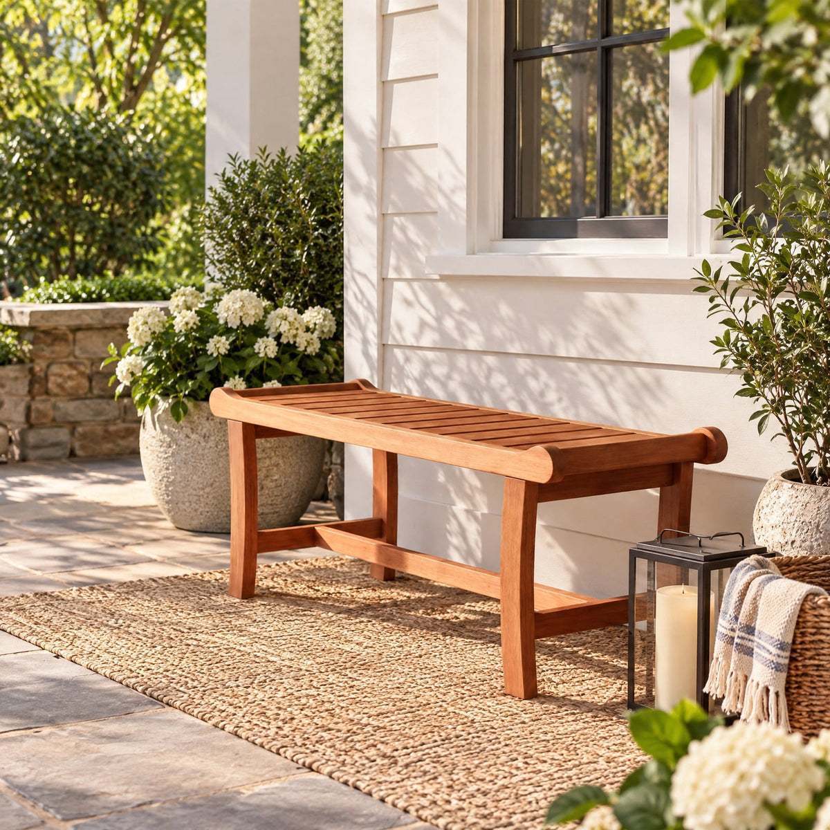 Airfind 2-Person Outdoor Wood Bench with Slatted Seat and Raised Edges-1 Piece, 530 lbs Capacity, Mixed Hardwood Frame, 41.5 x 16 x 18 Footprint