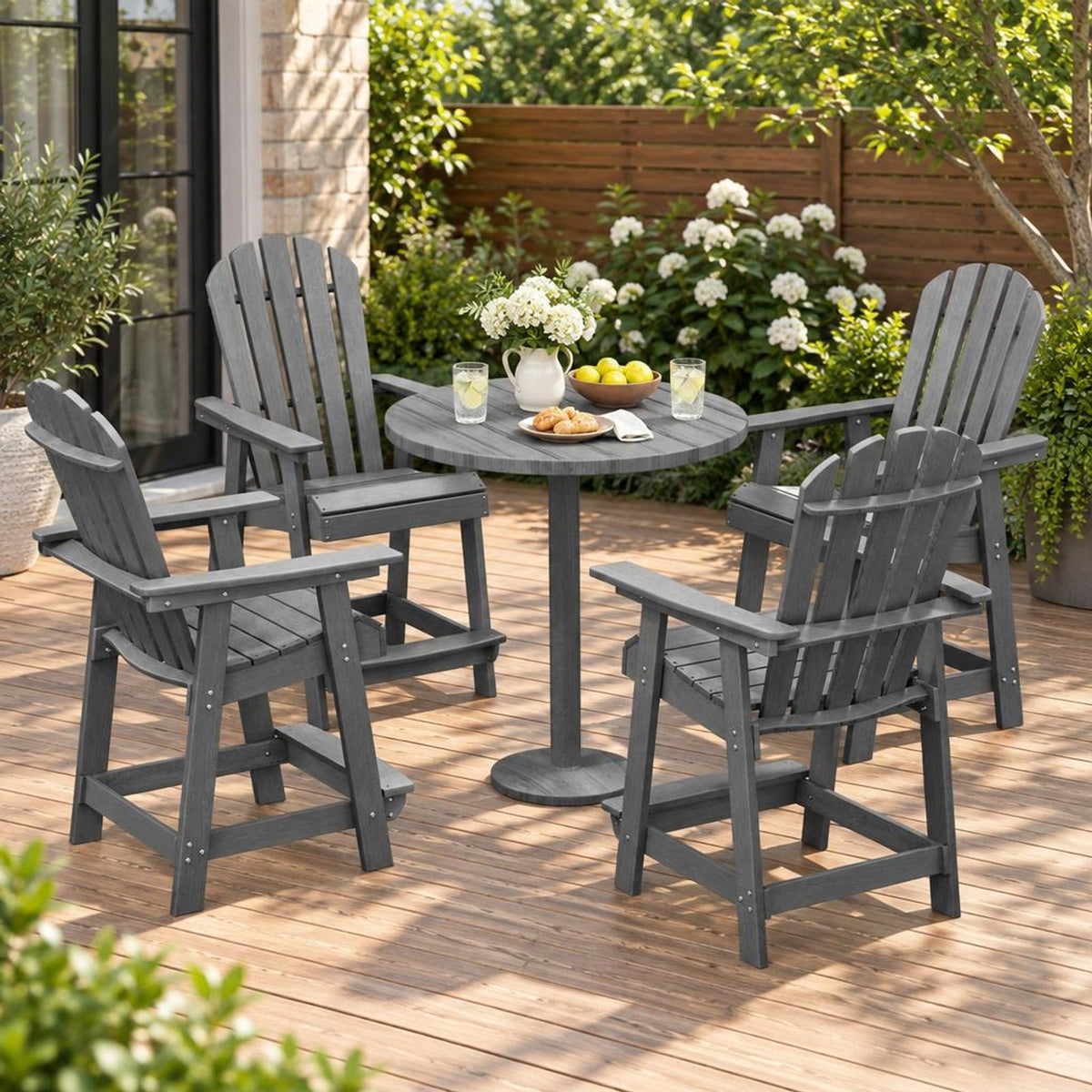 Airfind HDPE Patio Lounge Chair with Armrests and Footrest and Faux Wood Grain Finish for Indoor and Outdoor Backyard Use, Gray
