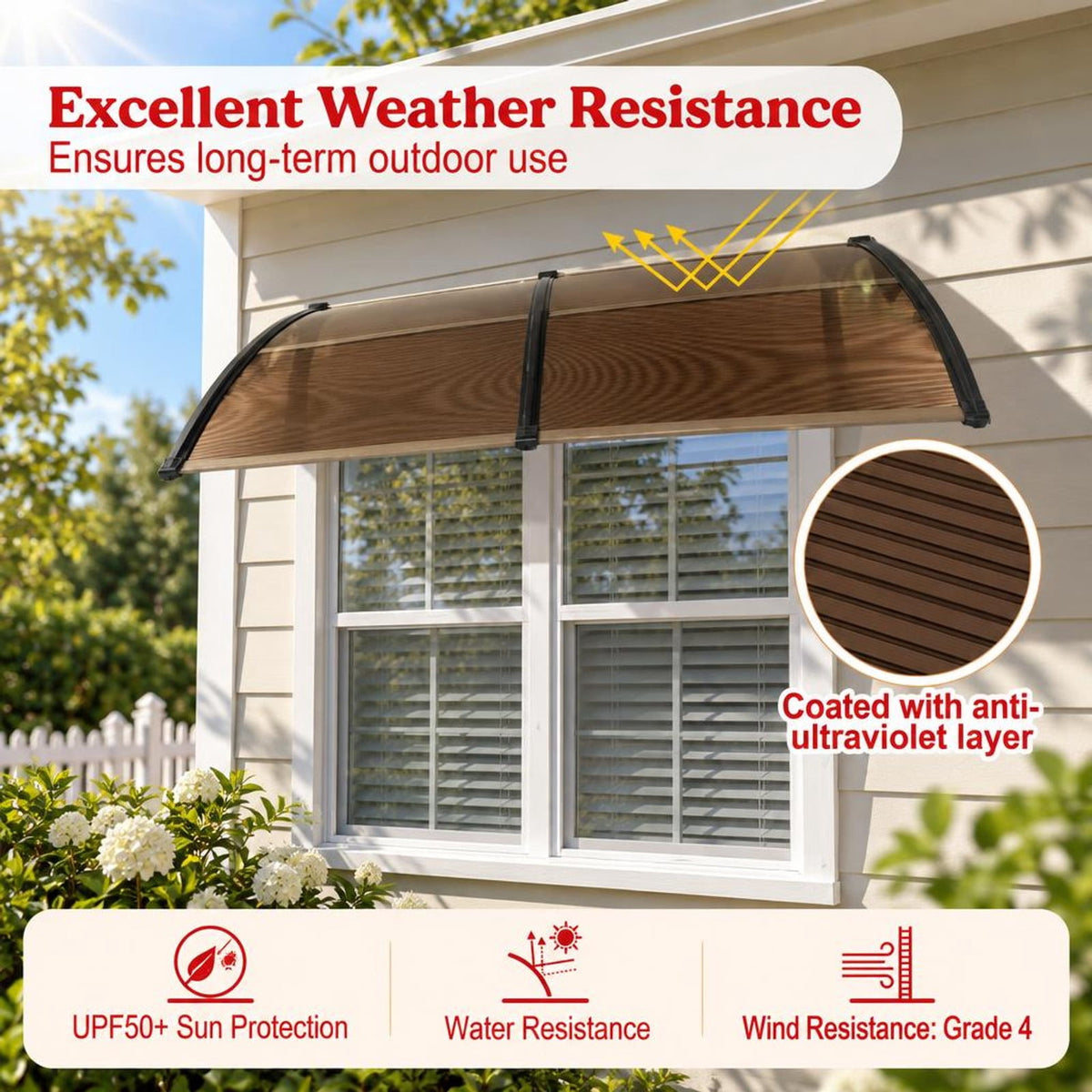 Airfind Outdoor Front Door Patio Overhang Awning for Sunlight Rain Snow Wind Protection-78 x 35 Inch, 44 lbs Capacity, 48 x 40 x 11 Footprint