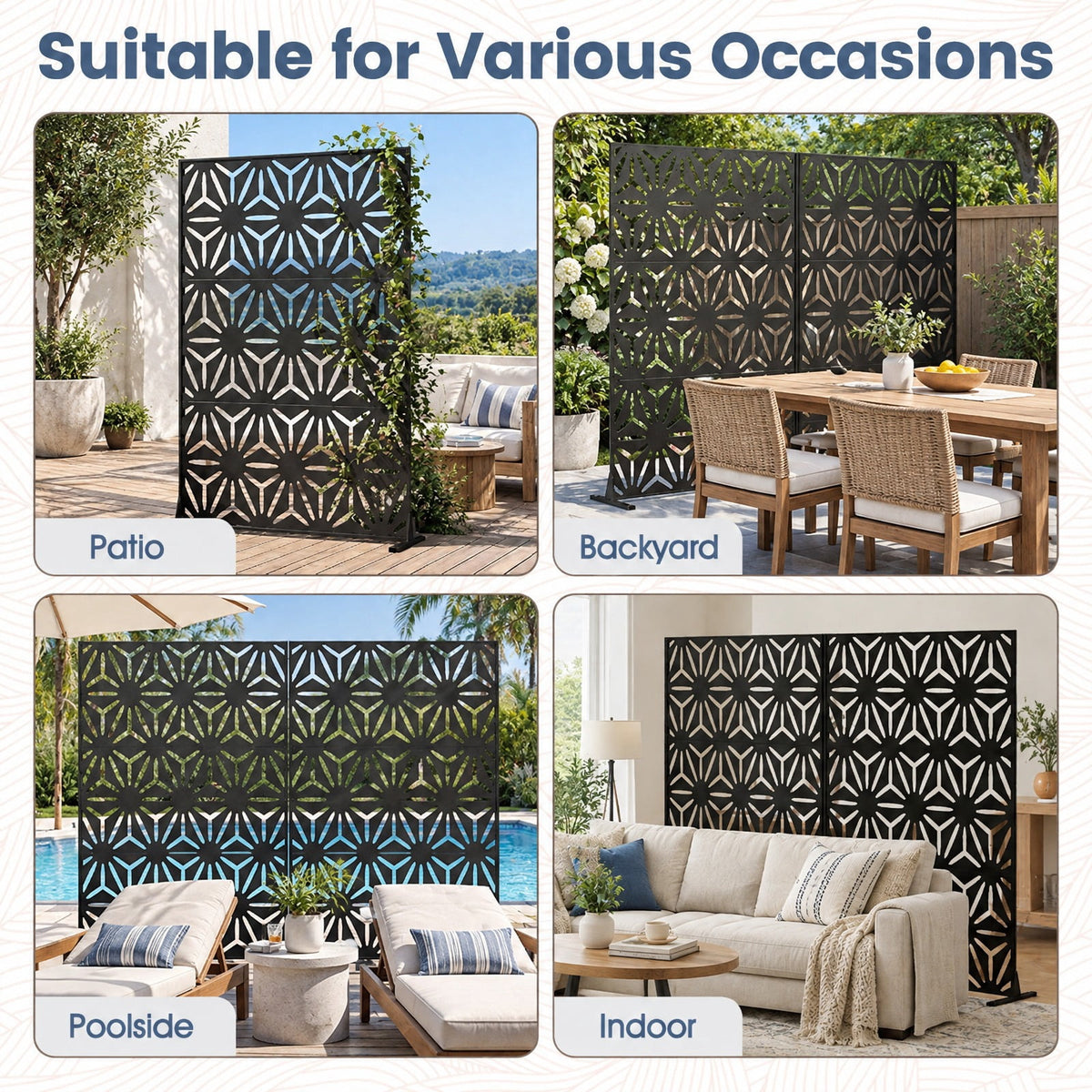 Airfind 72H x 48W Freestanding Fence Panel with Stand and Expansion Bolts, Metal Frame, 48 x 16 x 72 Footprint, Black