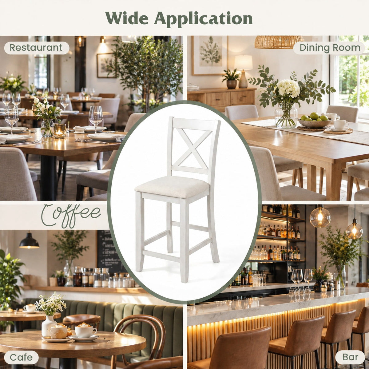 Airfind Modern Farmhouse Counter Height Stools with Footrest and Cushion, 330 lbs Capacity, Rubber MDF Linen Sponge Frame, White