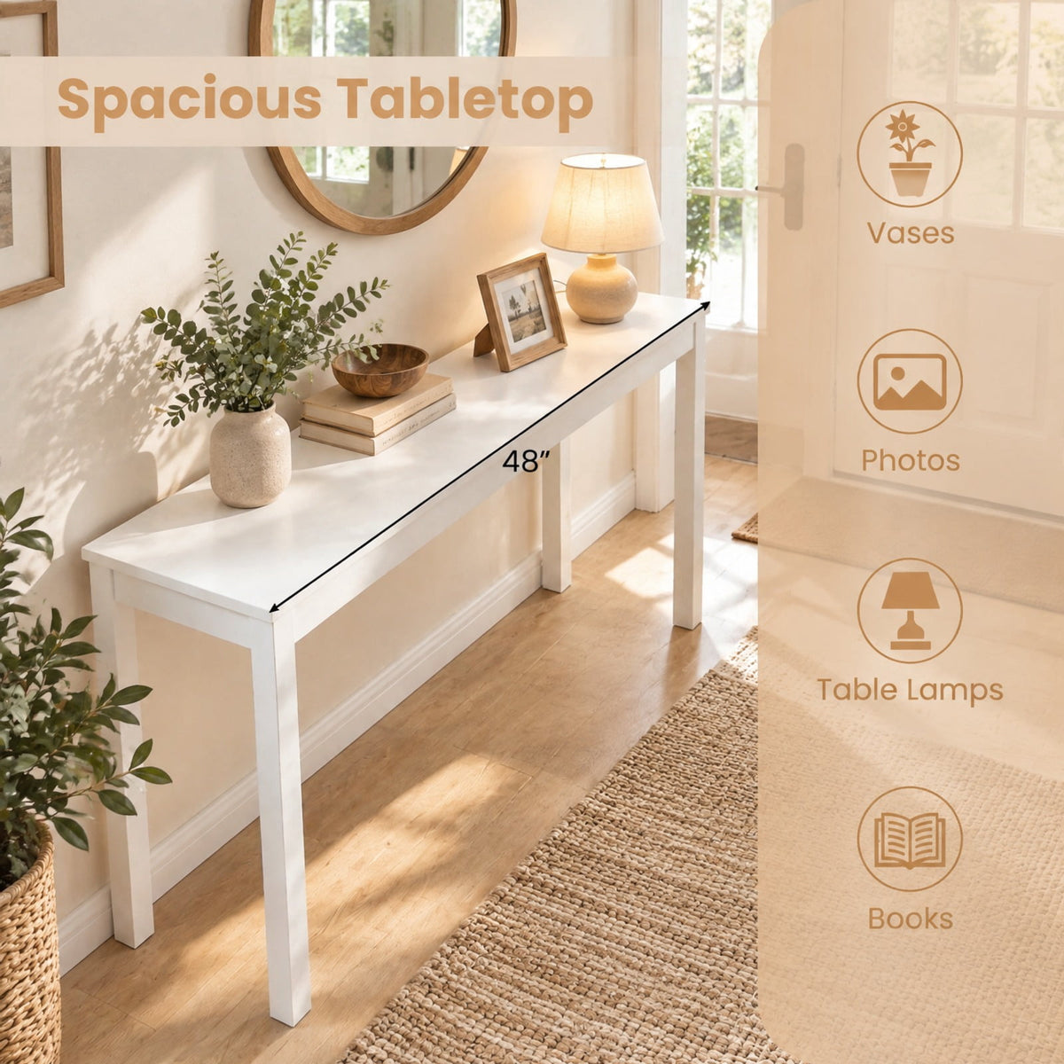 Airfind Wooden Console Table Modern Farmhouse Sofa Table with Thickened Top, 132 lbs Capacity, Rubber Wood MDF Frame, 48 x 12 x 32 Footprint
