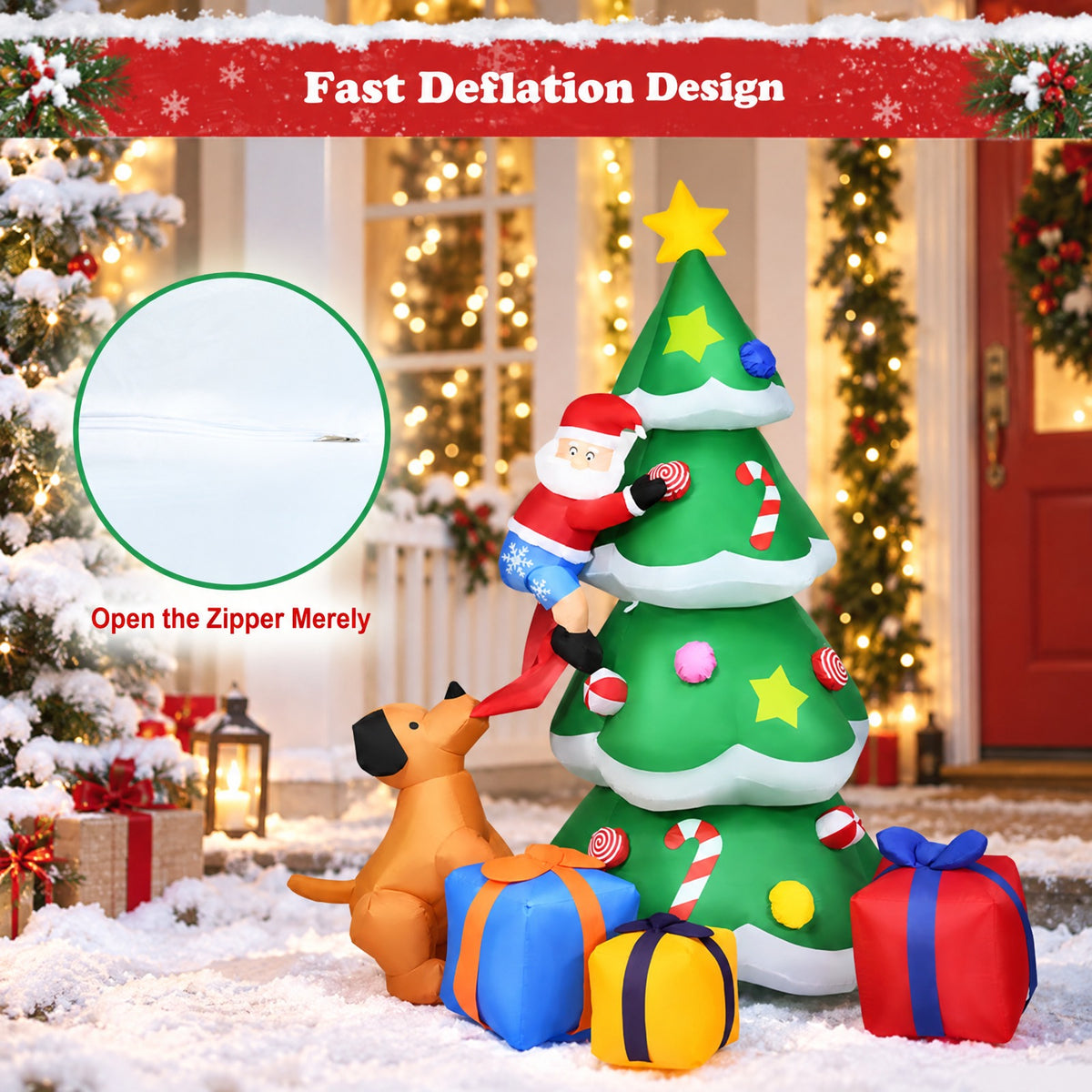 Airfind 7 Feet Inflatable Christmas Tree Santa Decor with LED Lights, 190T Polyester Fabric Product Height: 7 Ft Product Weight: 4 Lbs, Unspecified