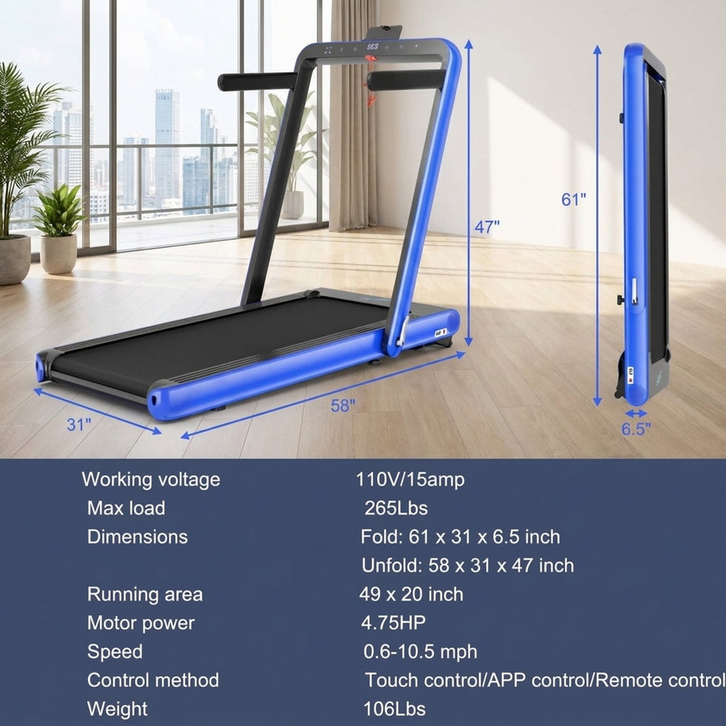 Airfind 4.75HP Walking Pad Treadmill for home with LED display and remote control plus 7-layer anti-slip belt for under desk walking, Navy