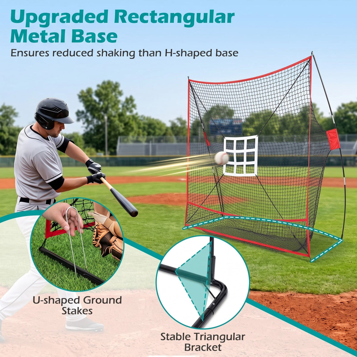 Airfind 7 x 7.4 FT Baseball Practice Net with 2 Strike Zones and Ball Collection System, Portable Pitching Batting Hitting Rebounder for Backyard, Black and Red