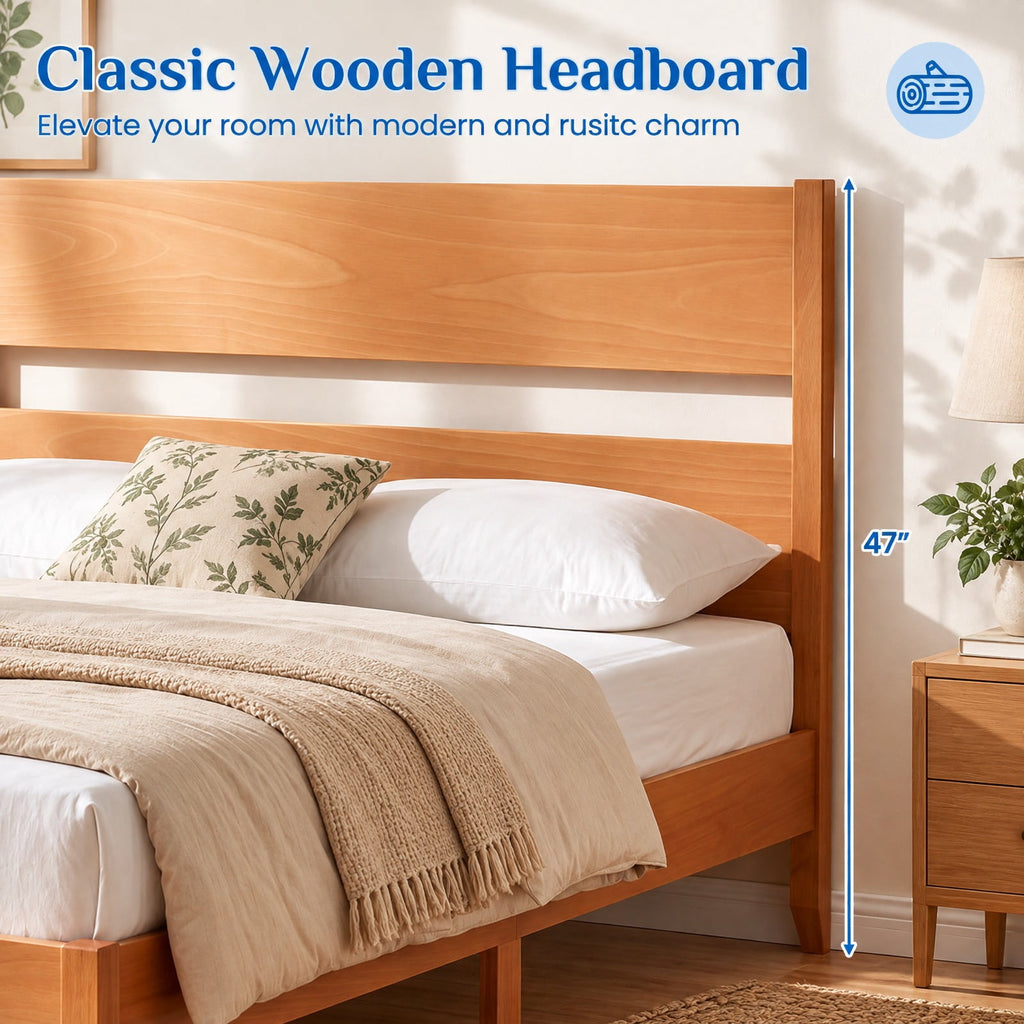 Airfind Queen Bed Frame with Headboard and Solid Wood Legs 12 Slats, 800 lbs Capacity, Rubber Wood Engineered Wood LVL Frame, Wood