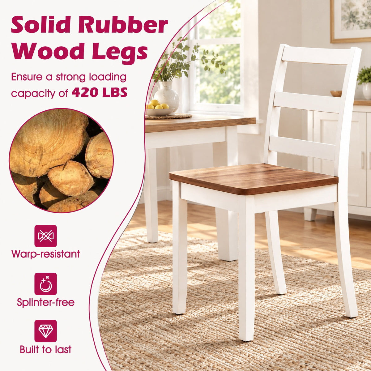 Airfind Set of 4 Wood Dining Chairs with Solid Rubber Wood Legs, 400 lbs Capacity, Rubber Wood MDF Plywood Frame, Wood