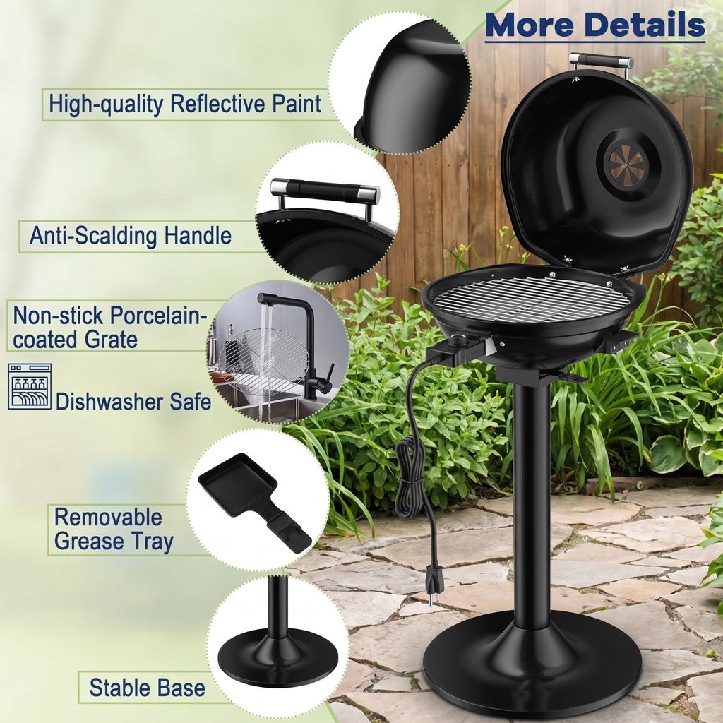 Airfind 1600W Portable Electric BBQ Grill featuring Removable Non-stick Rack, Metal Stainless Steel Frame, 20.5 Inch x 17.5 Inch x 32.5 Inch Footprint, Black