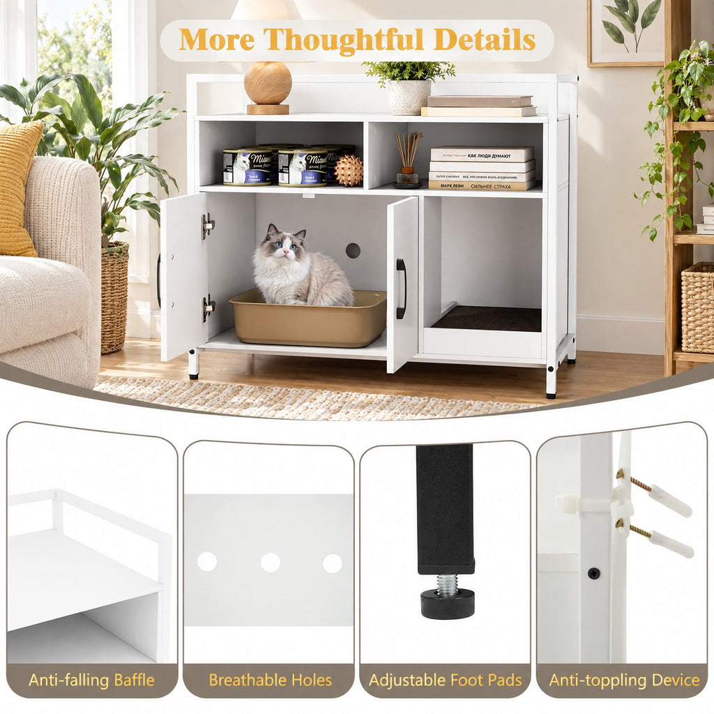 Airfind Hidden Cat Washroom with Double Doors and Scratch Cardboard, MDF Metal Frame, 35 x 17.5 x 29.5 Compartment Footprint, White
