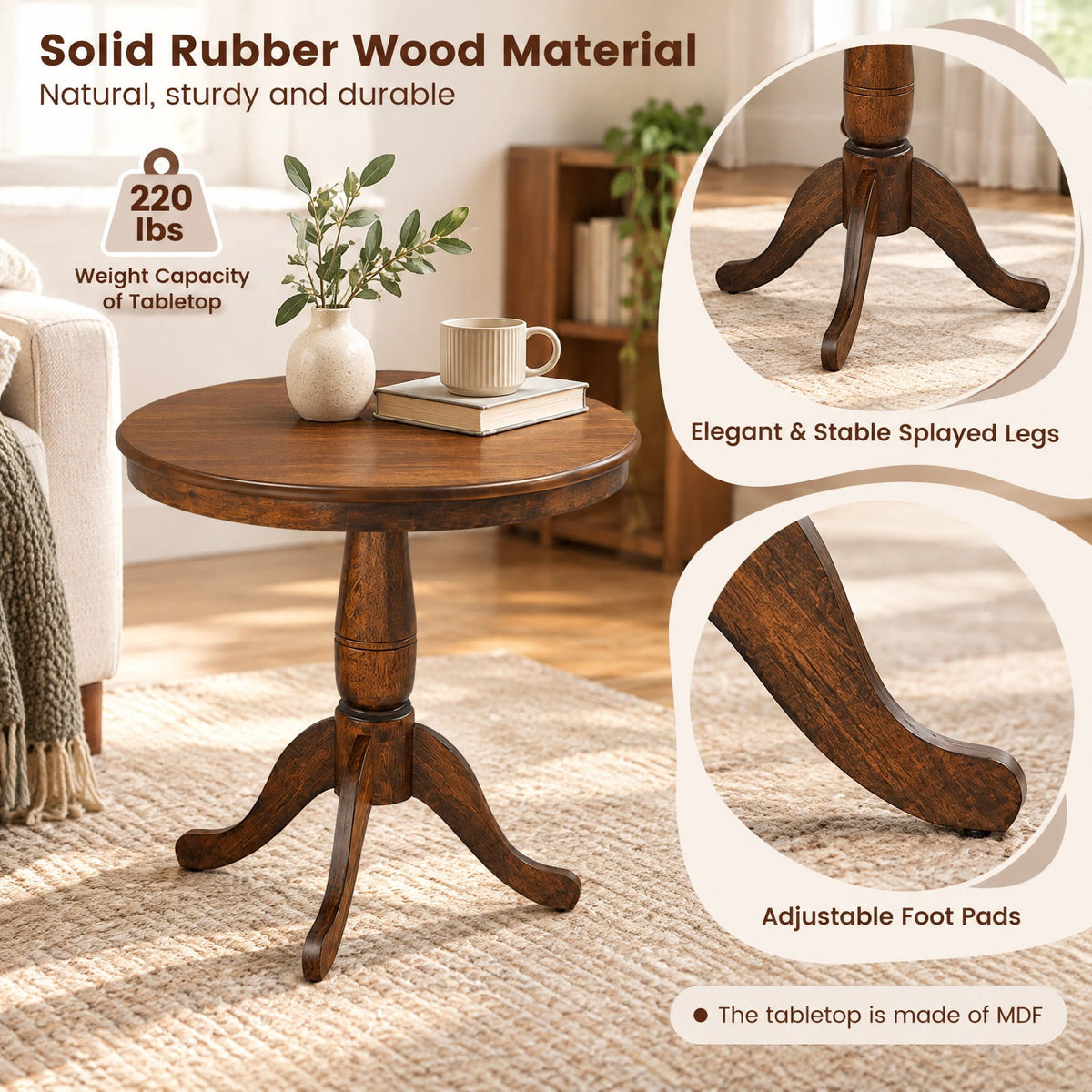 Airfind 32 Inch Wooden Round Pub Pedestal Side Table, MDF board Pedestal Frame, 32 x 30 Footprint, Walnut