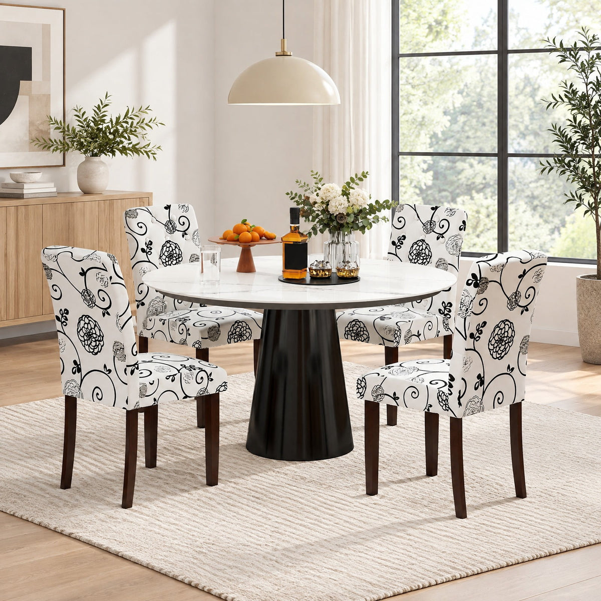 Airfind Button Tufted Fabric Upholstered Wooden Dining Chair Set of 2 with High Curved Back, Chair 330 lbs Capacity, 18in x 24in x 37in Footprint