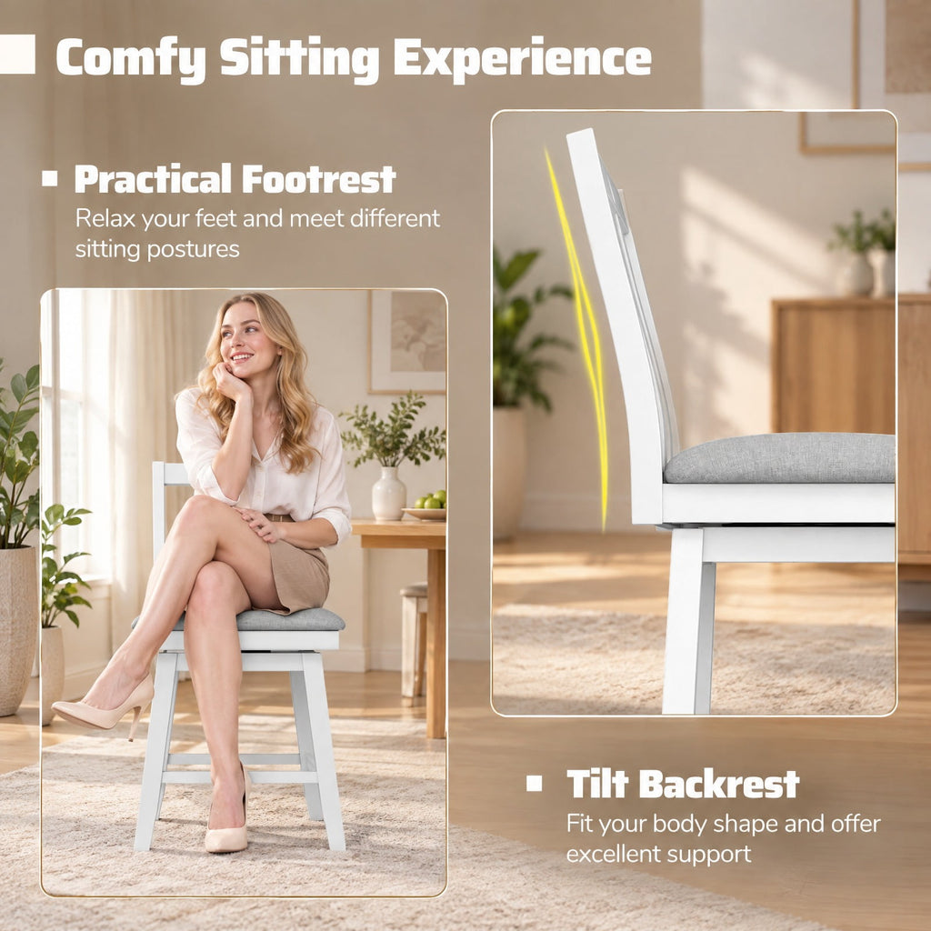 Airfind 25 Inch Modern Bar Stools Set of 2 with Upholstered and 360° Rotation Seat, 400 lbs Suitable Counter Height 35 Inch -39 Inch Capacity, White