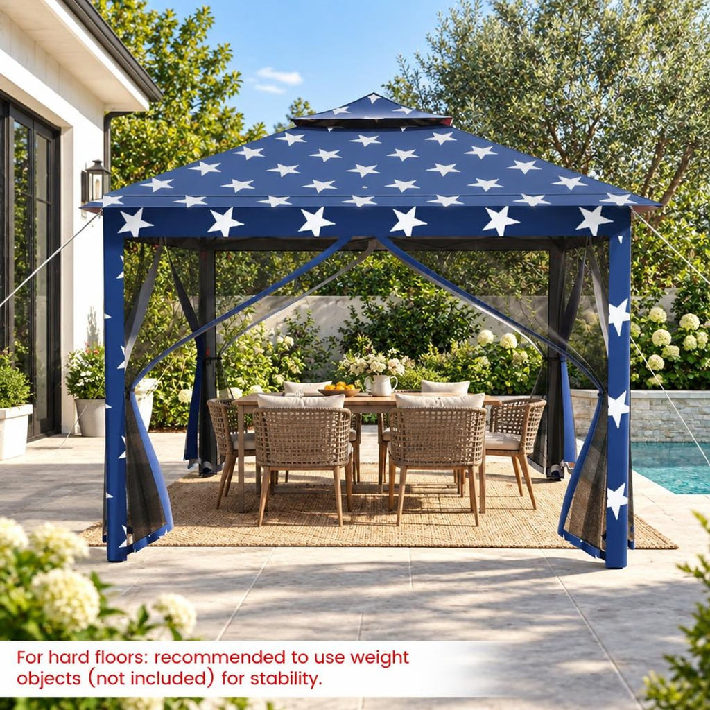 Airfind 11 x 11 Feet 2-Tier Pop-Up Gazebo Tent Portable Canopy Shelter Carry Bag Mesh, Polyester fabric steel pipe Frame, Blue