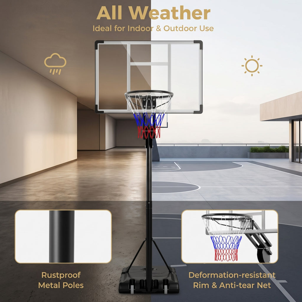 Airfind Portable Basketball Hoop System, 4.9-10 FT Height Adjustable Basketball Goal with Shatterproof Backboard, Fillable Base Weight Bag, 2 Wheels for Kids, Black