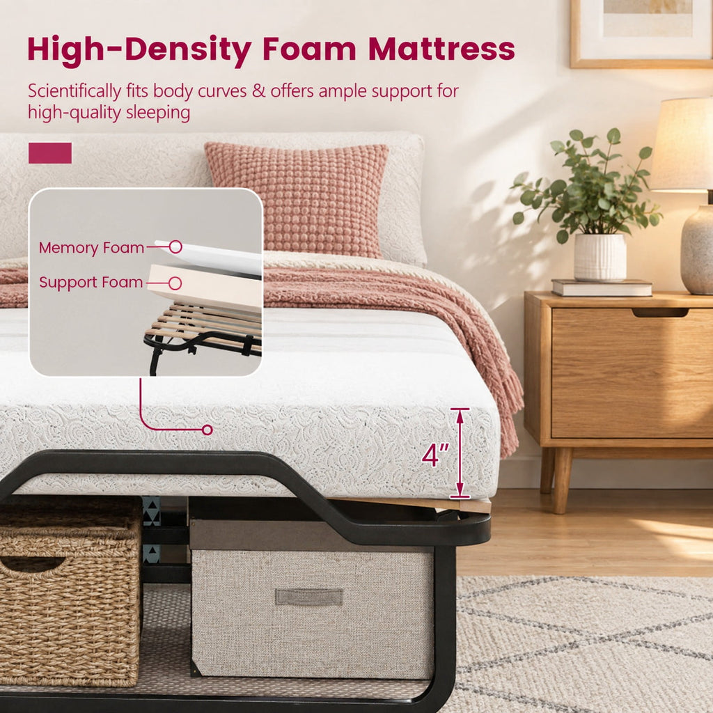 Airfind Rollaway Folding Bed with Memory Foam Mattress Made in Italy, 265 lbs Capacity, Steel wood memory foam polyurethane Frame