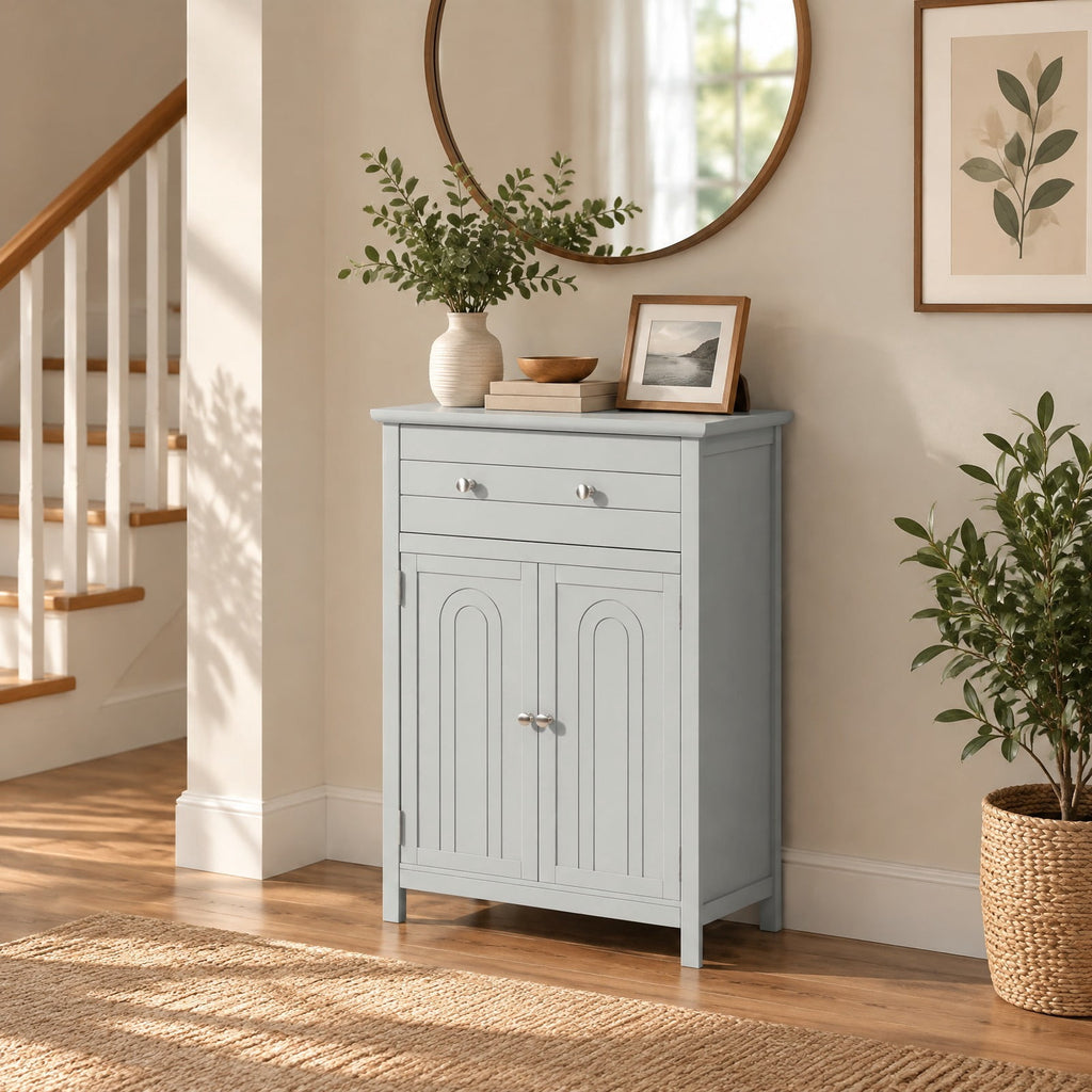 Airfind Wooden Bathroom Floor Cabinet with Drawer and Adjustable Shelf, 110 lbs Capacity, MDF Frame, 23.5in x 12in x 31.5in Footprint, Grey