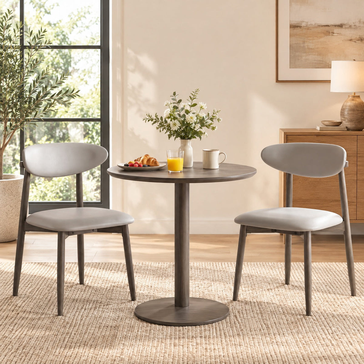 Airfind Set of 2 Wooden Modern Upholstered Dining Chairs with Curved Backrest, Chair 330 lbs Capacity, Rubber Wood Frame, Gray