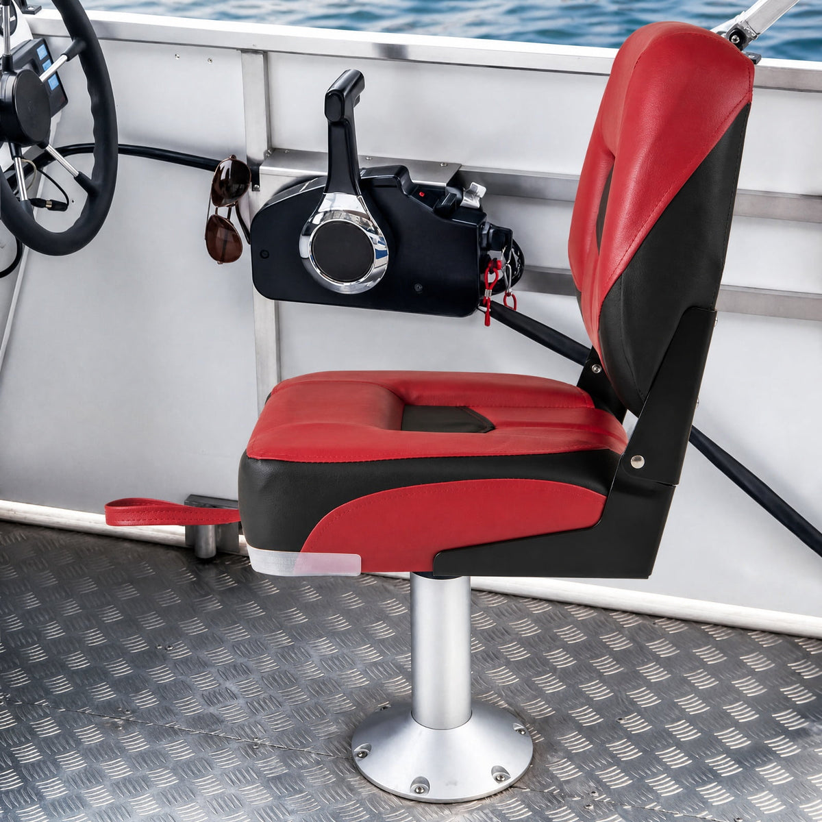 Airfind Set of 2 Folding Low Back Fishing Boat Seats with Stainless Steel Screws and Ergonomic Backrest for Pontoons and Cabin Seating, Red