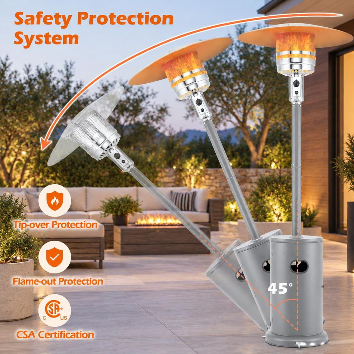 Airfind 50000 BTU Propane Patio Heater with Round Table Design, Aluminum 304 Stainless Steel Metal Frame, 32 x 87 Footprint, Gray