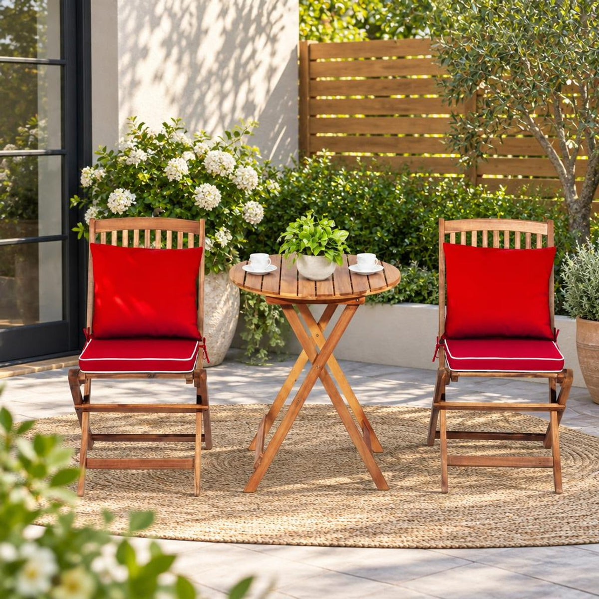 Airfind 3 Pieces Patio Folding Bistro Set with Padded Cushion and Round Coffee Table, 360 lbs Capacity, Acacia wood Frame, Red