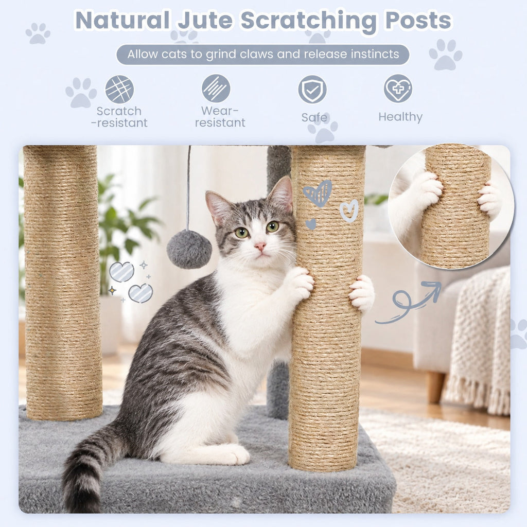 Airfind 64 Inch Tall Cat Tree with 2 Large Condos and Jute Scratching Posts for Indoor Adult Cats, 33 lbs Capacity, Light Grey