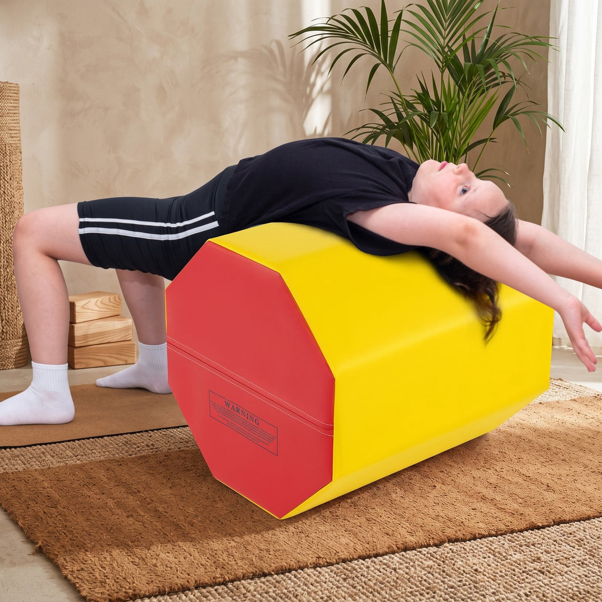 Airfind 24.5 Inch Octagon Gymnastics Mat with Zippered Cover for Kids Backbend Handspring and Tumbling Training, Yellow and Red