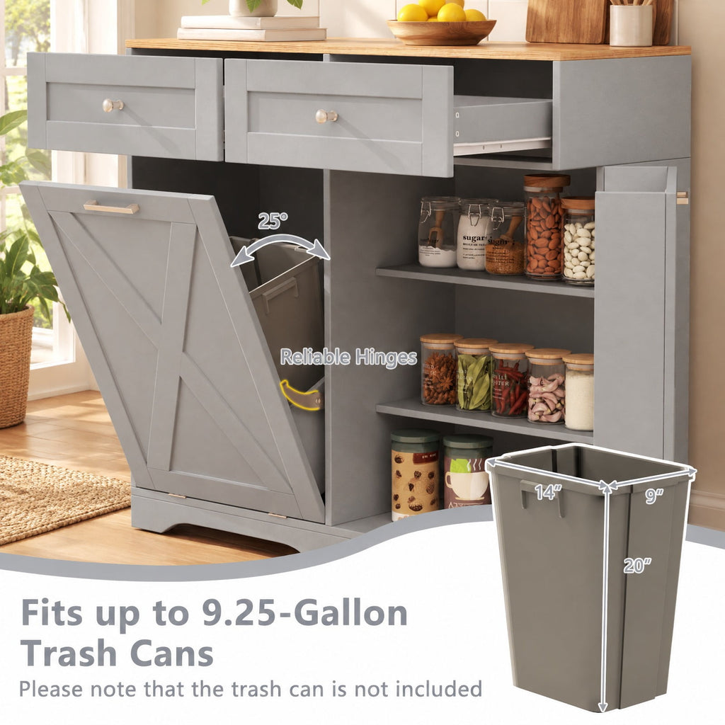 Airfind Tilt Out Trash Can Cabinet with Outlets and Adjustable Shelf, 100 Lbs Capacity, MDF Engineered Wood for Convenient Everyday Use, Gray