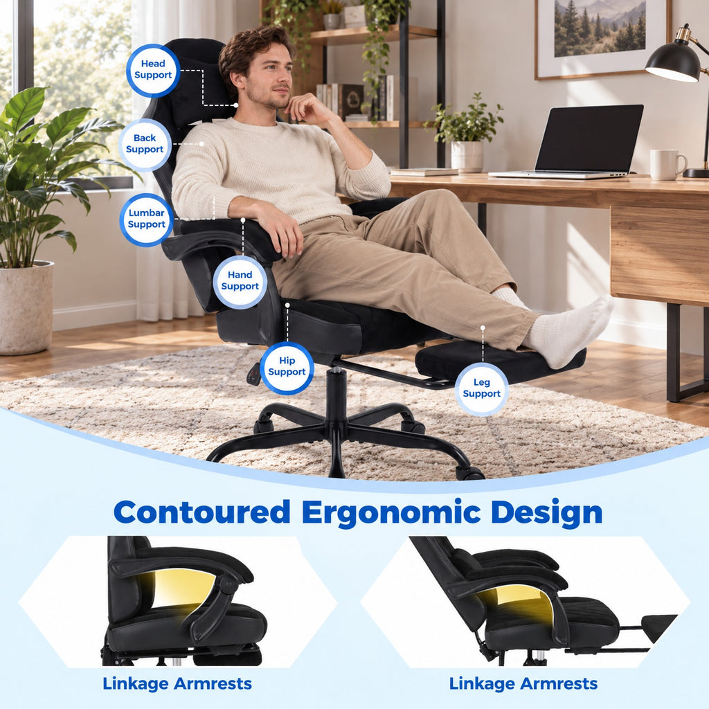 Airfind Gaming Chair Height Adjustable Computer Chair with Headrest Lumbar Support Linkage Armrests, 330 lbs Capacity, Black
