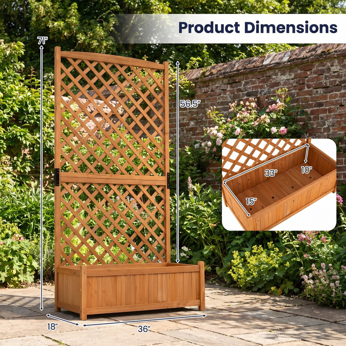 Airfind Planter Raised Bed with Trellis for Plant Flower Climbing, 66 lbs Capacity, Fir wood metal Frame, Orange