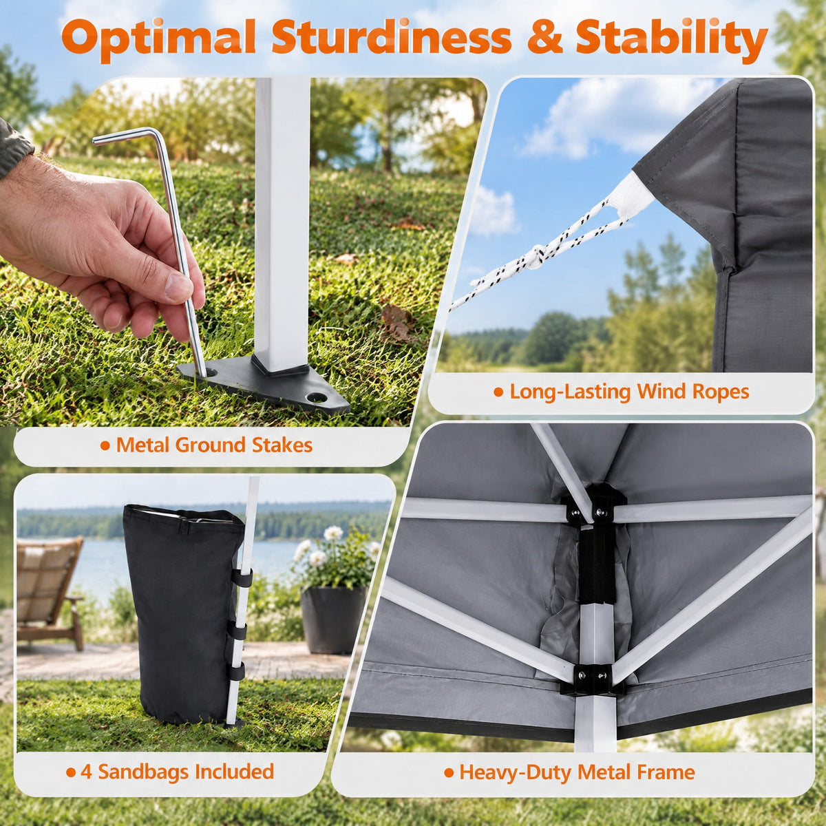 Airfind 9 ft x 9 ft Pop Up Canopy Tent with 8 Ground Stakes 4 Wind Ropes and Carry Bag for Outdoor Party, Metal Oxford Cloth PP Frame, Grey