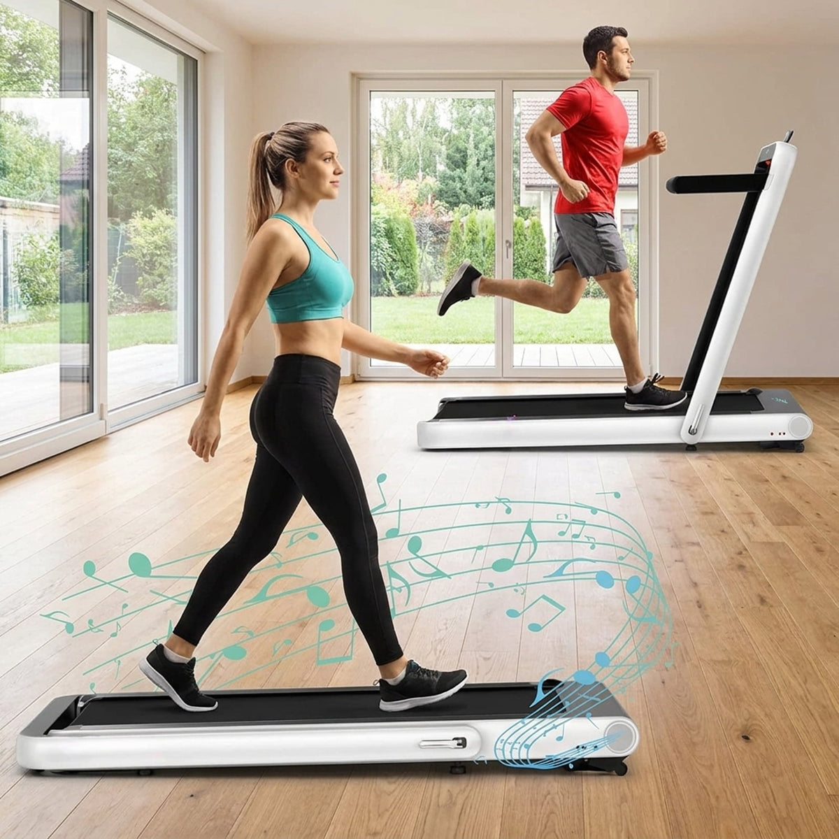 Airfind 4.75 HP 2-in-1 Walk-to-Run Folding Treadmill with App Sync Running Walking Treadmill for Home Supports 265 lbs, White
