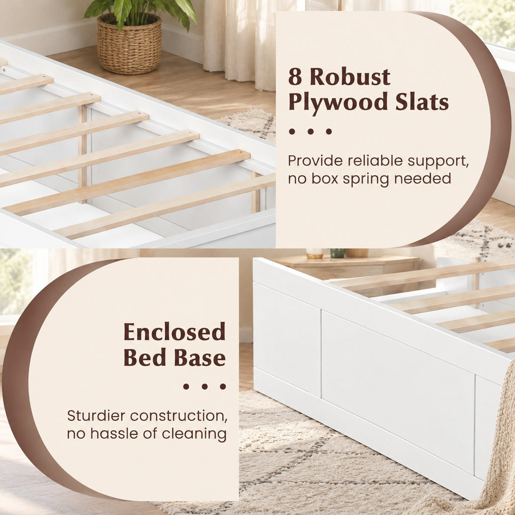 Airfind Twin Size Bed Frame with Storage Drawers and Headboard, 350 lbs Capacity, Solid Wood Plywood Engineered Wood MDF Frame, White