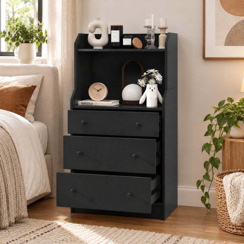 Airfind Modern Storage Dresser with Anti-toppling Device, 121 lbs Capacity, Engineered Wood Frame, 23 x 14 x 44 Footprint, Black