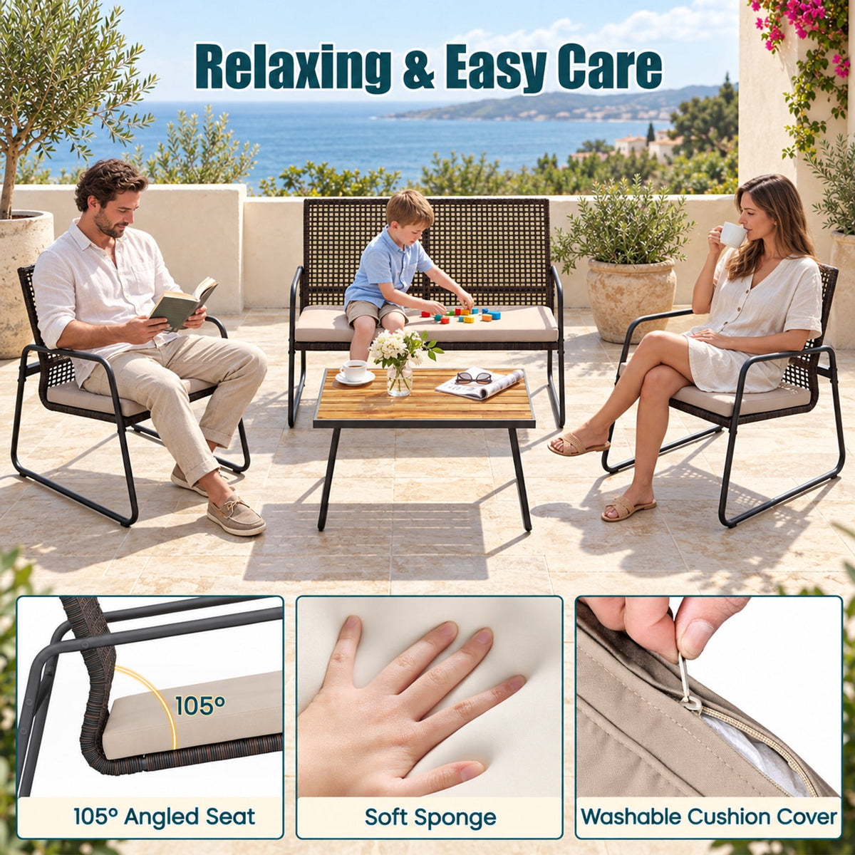 Airfind 8 Pieces Patio Furniture Set with Acacia Wood Coffee Table and Zippered Cushions, 110 lbs Capacity, 31 x 20 x 17 Footprint, Yellow