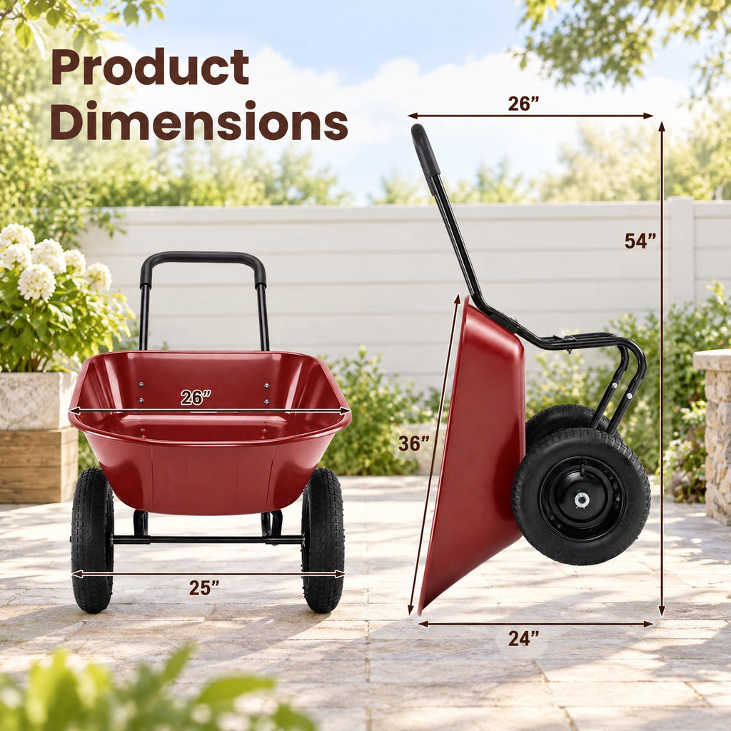 Airfind 2 Tire Heavy-duty Dolly Utility Cart Wheelbarrow Garden Cart, Steel and PP, 54 Inch x25 Inch x26 Inch (L x W x H), Red for Home, Patio and Everyday Use