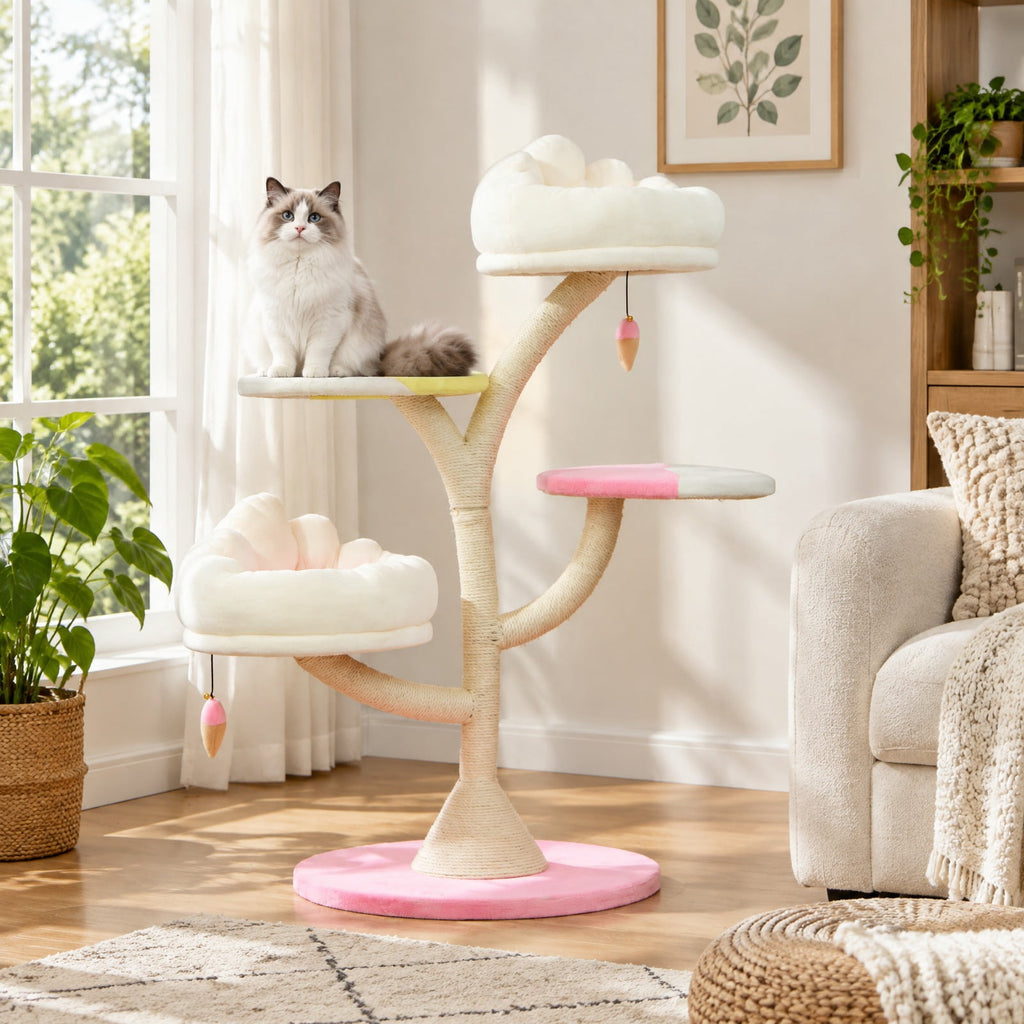 Airfind Multi-Layer Cat Tree Cat Tower with 2 Cat Perches 2 Platforms, Capacity of Each Layer 35 Lbsnet Weight for Convenient Everyday Use, Pink