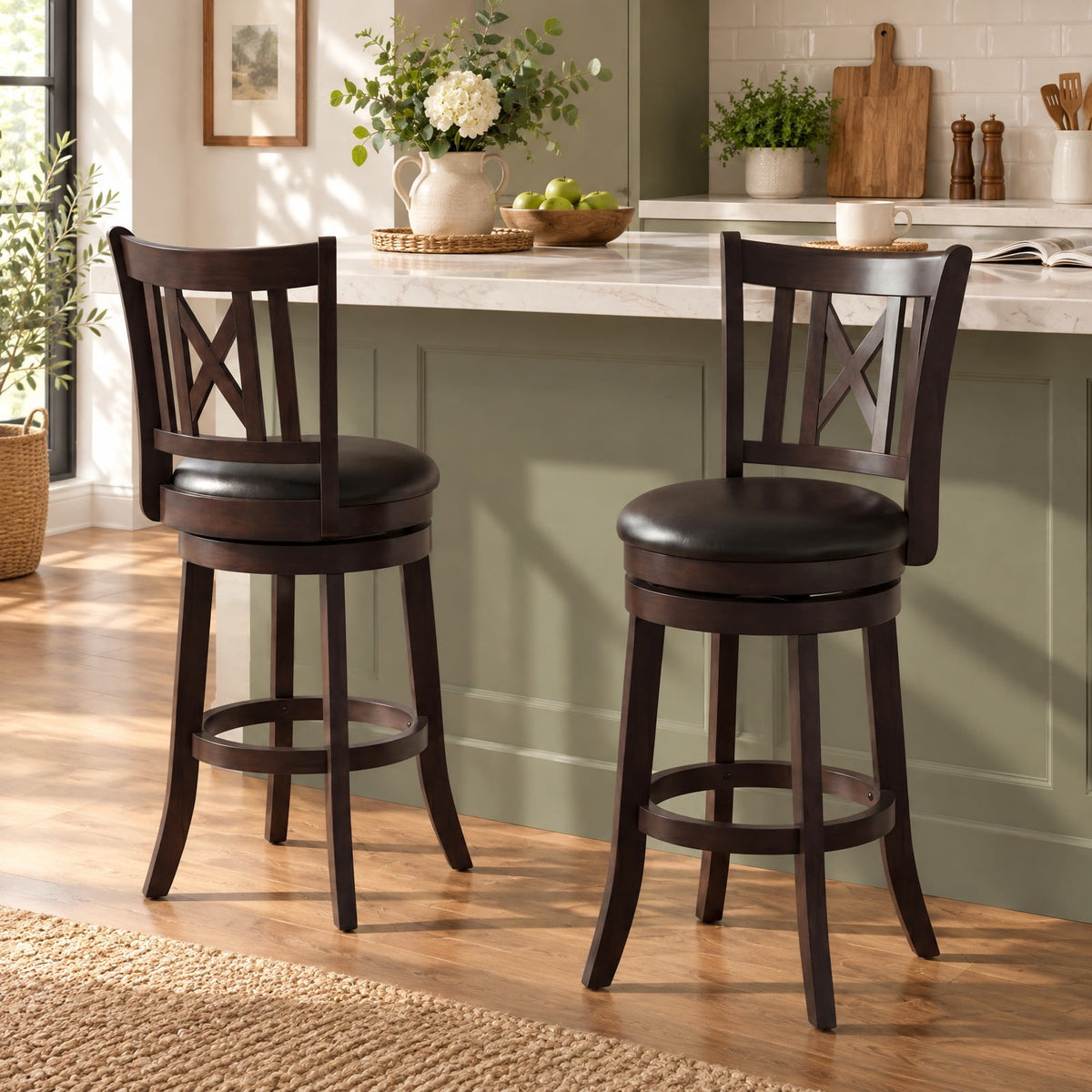 Airfind Set of 2 Bar Stools Swivel Bar Chairs with Hollowed Backrest and Footrest-26 inches, 275 lbs Capacity, 20 Inch x 18 Inch x 39.5 Inch Footprint