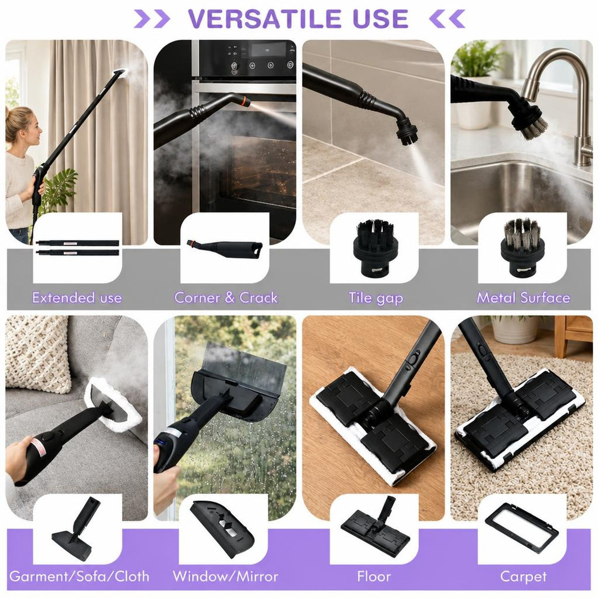Airfind 2000W Heavy Duty Multi-purpose Steam Cleaner Mop with Detachable Handheld Unit, ABS Frame, : 10 x 17 x 10 Footprint, Purple