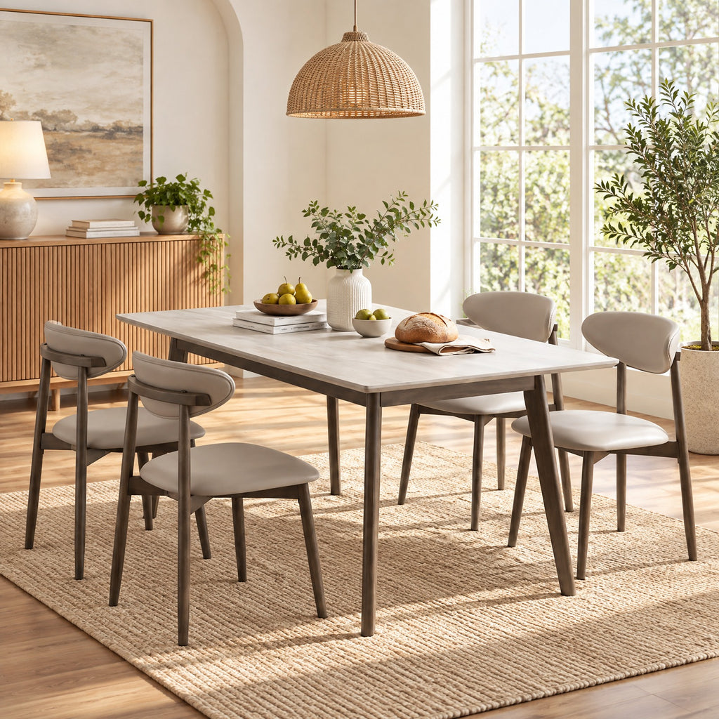Airfind Set of 2 Wooden Modern Upholstered Dining Chairs with Curved Backrest, Chair 330 lbs Capacity, Rubber Wood Frame, Gray