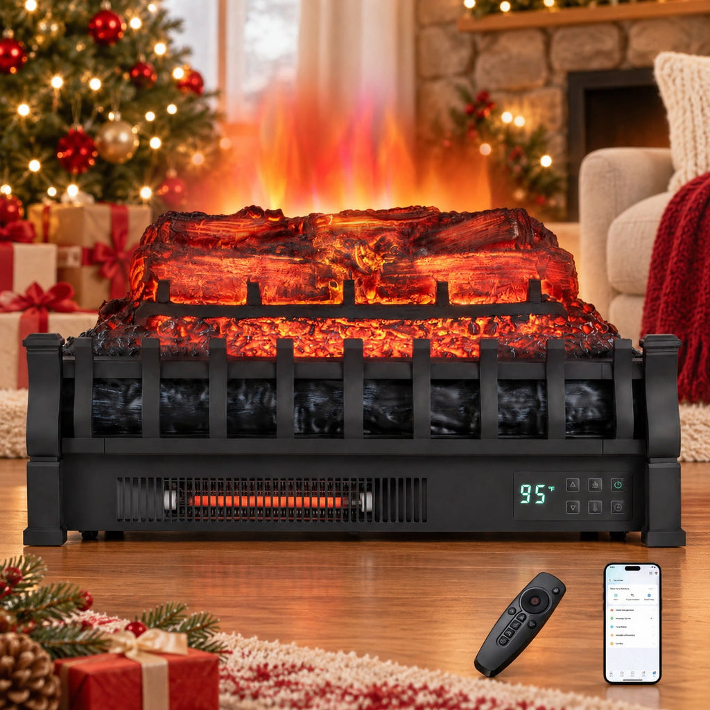 Airfind 23in WiFi Fireplace Insert Pinewood Set with App and Remote, Metal Resin Frame, 23in x 8.9in x 12.6in Cord Length 5.8 ft Footprint, Black