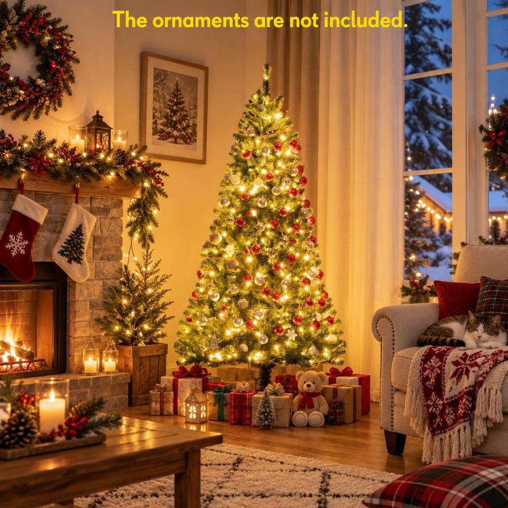 Airfind Artificial Hinged Christmas Tree with Remote-controlled Color-changing LED Lights-6ft, New PVC metal 6 Ft: Frame, 6ft x 3.1ft Footprint, Green