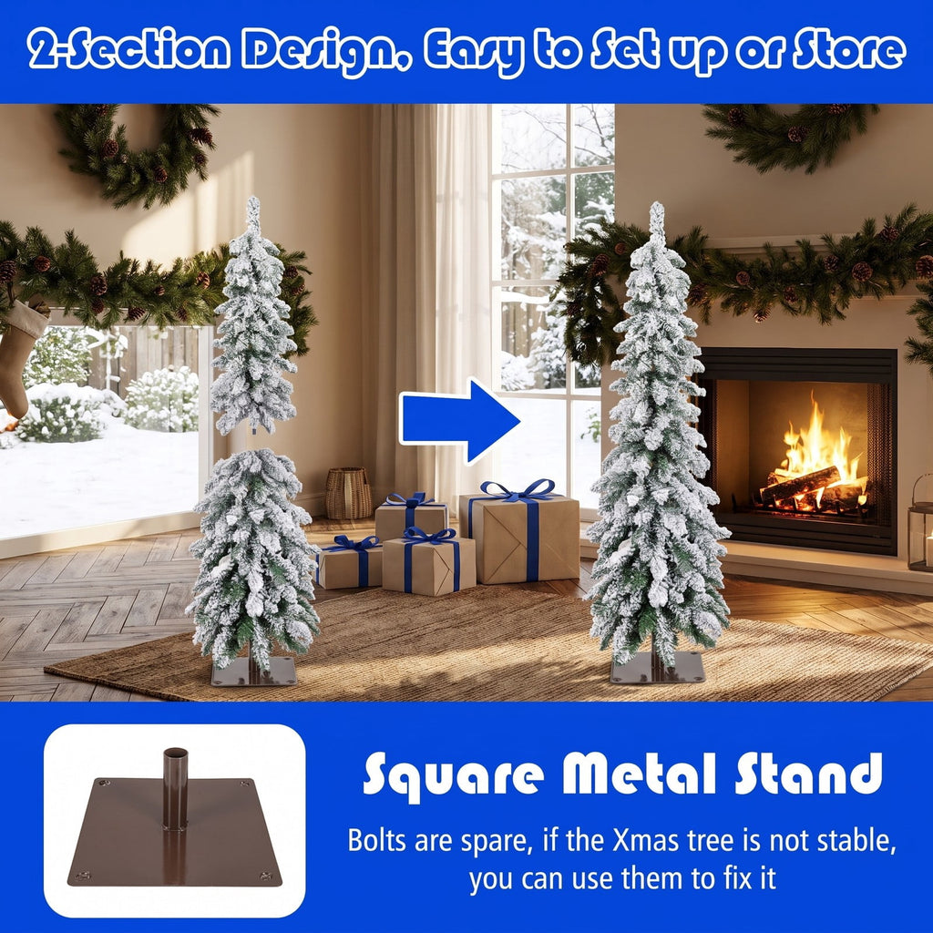 Airfind 4 Feet Pre-Lit Artificial Christmas Tree Snow, PVC Frame, Tree Height 4 ft, Tree Width 1.5 ft, Diameter of Stand 10 x 10