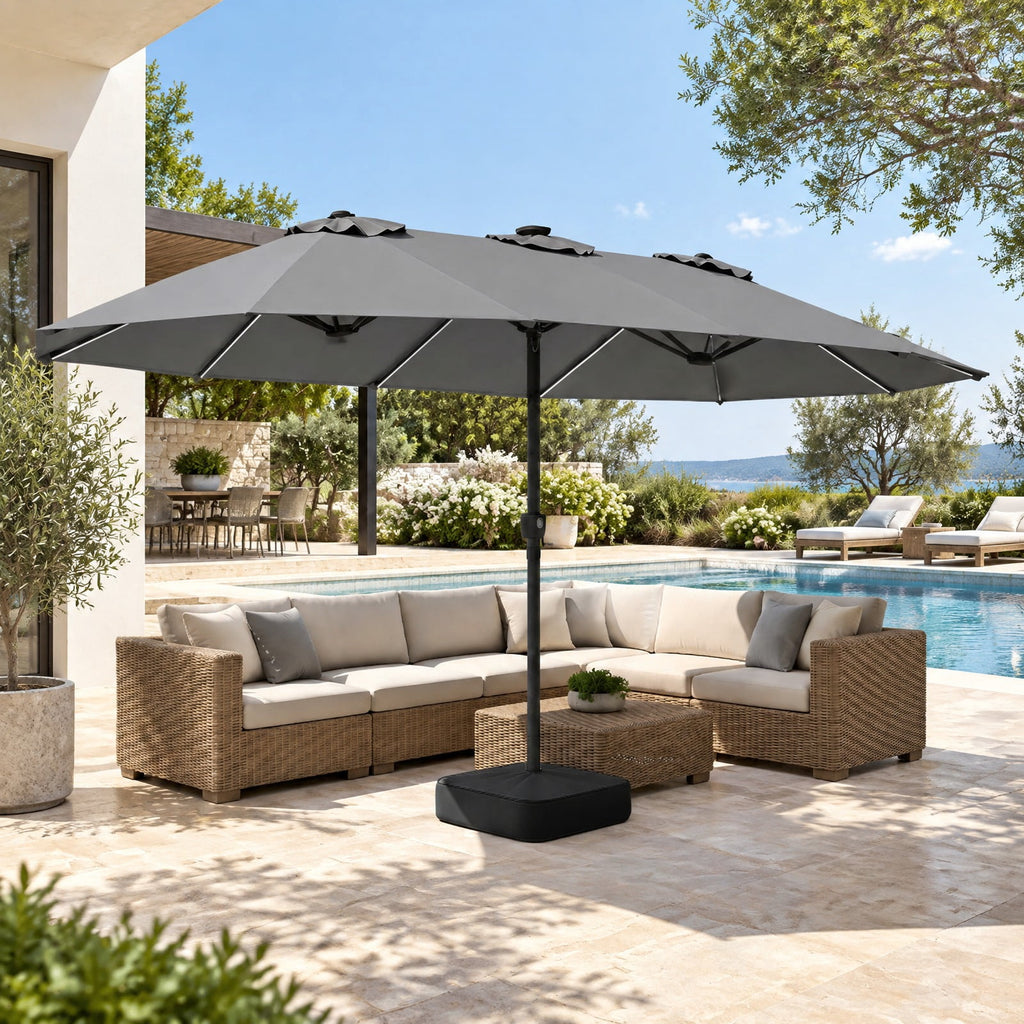 Airfind 15.5FT Extra-Large Patio Umbrella with Base 12 Reinforced Ribs, 180G Polyester Fabric Metal External Frame, Gray