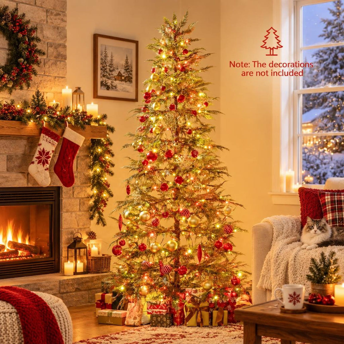 Airfind 7.5 Feet Artificial Christmas Tree with Branch Tips and Colorful LED Lights, Green, a light controller for convenient operation