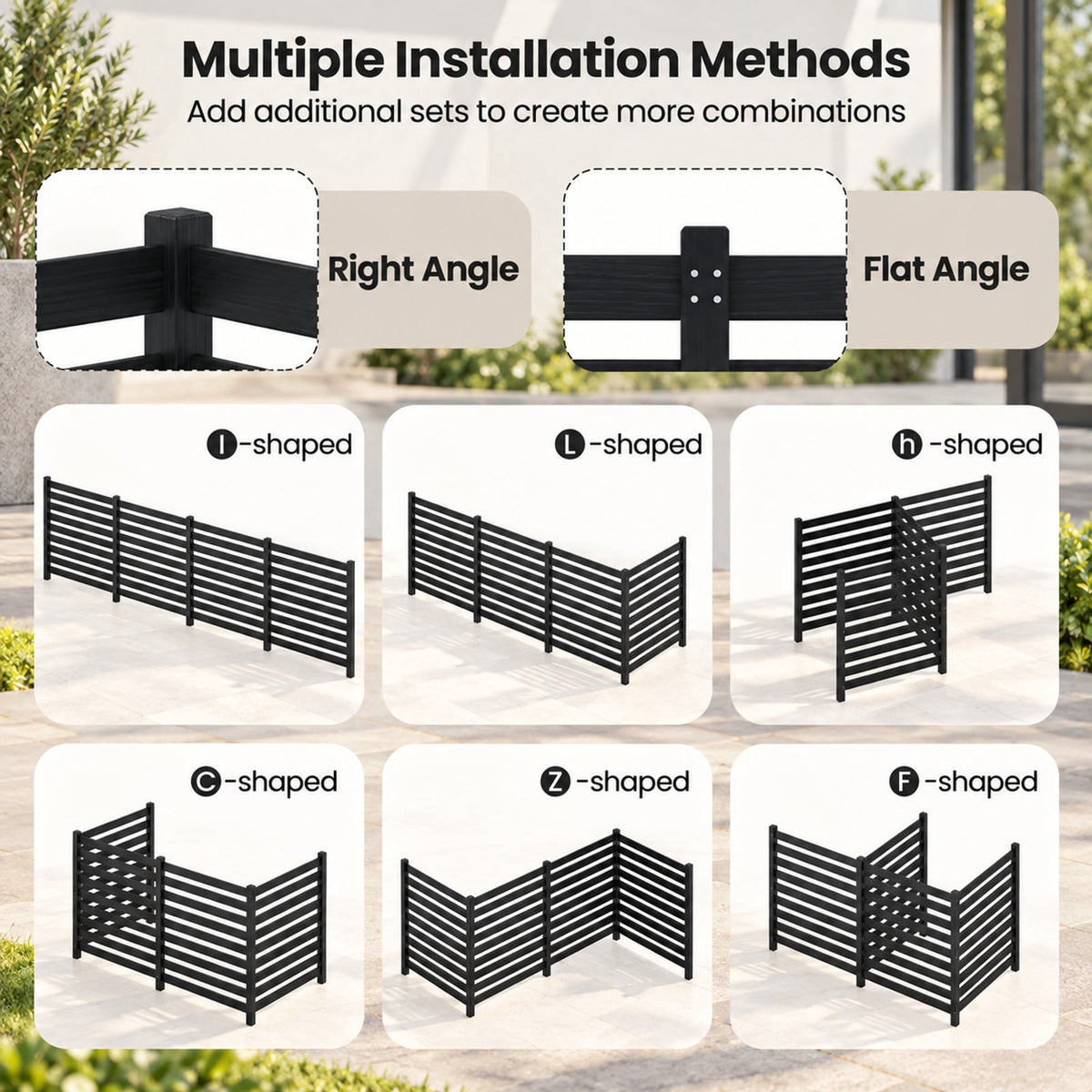 Airfind 4-Panel Wooden Outdoor Privacy Fence with Ground Stakes, Fir Wood Frame, Black, Product Dimensions of Each Screen 38.5 Inch