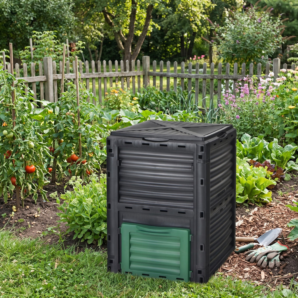 Airfind 80-Gallon Outdoor Composter with Large Openable Lid and Bottom Exit Door, PP Frame, 23.5 x 23 x 32 (L x W x H) Inner Footprint, Green