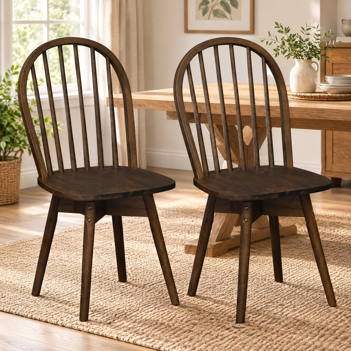 Airfind Dining Chairs, Swivel Windsor, Set of 2 with Solid Rubber Wood Frame, Chair 330 lbs Capacity, Rubber Wood Frame, 17.5 Inch x 21 Inch x 36 Inch, Natural